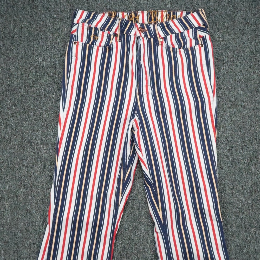 Wrangler Jeans Womens 30x32 Blue White Red Lainey Wilson Stripe Bell Bottom Wide - Picture 2 of 12